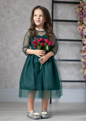 Polka Dots Tulle Tea Length Cute Flower Girl Dress